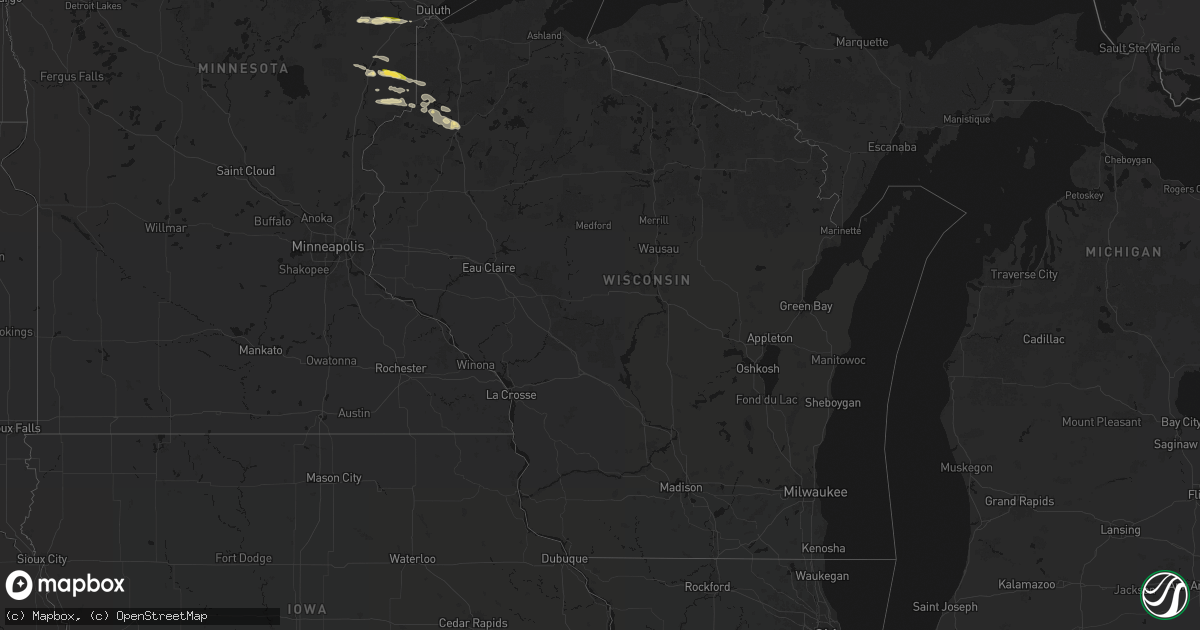Hail map in Wisconsin on August 25, 2026