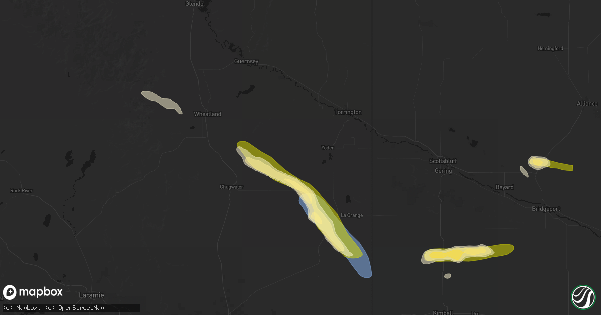 Hail map in Yoder, WY on August 25, 2026