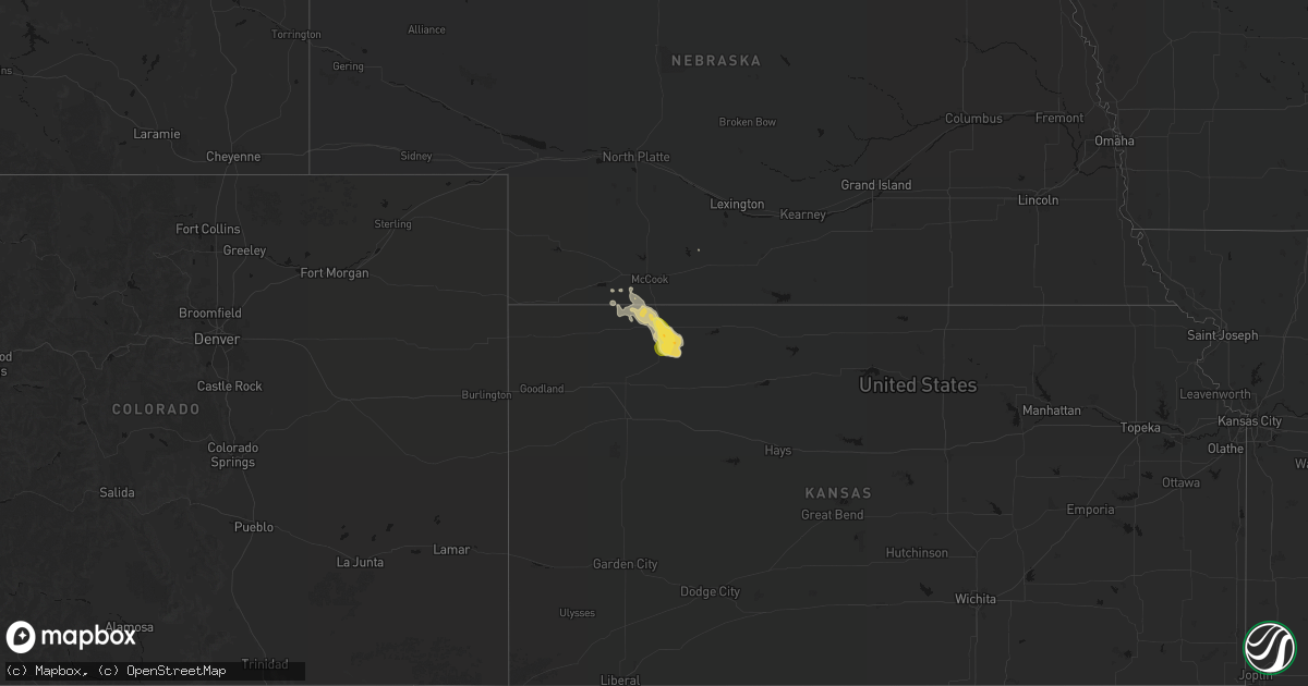 Hail map on August 25, 2026