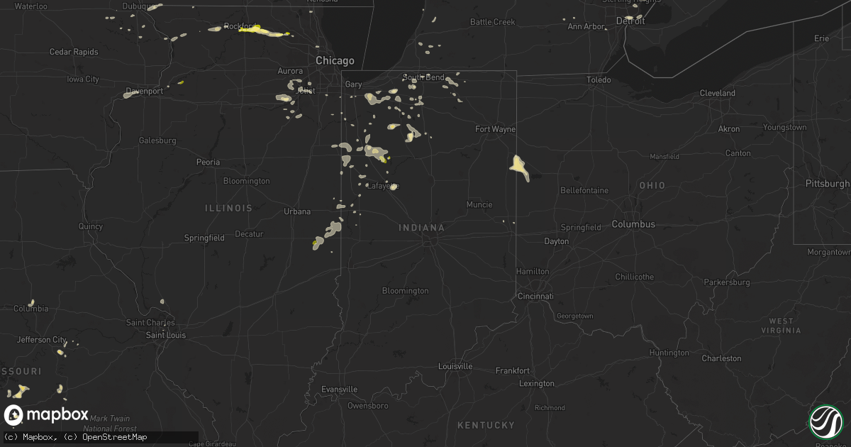 Hail map in Indiana on August 26, 2014