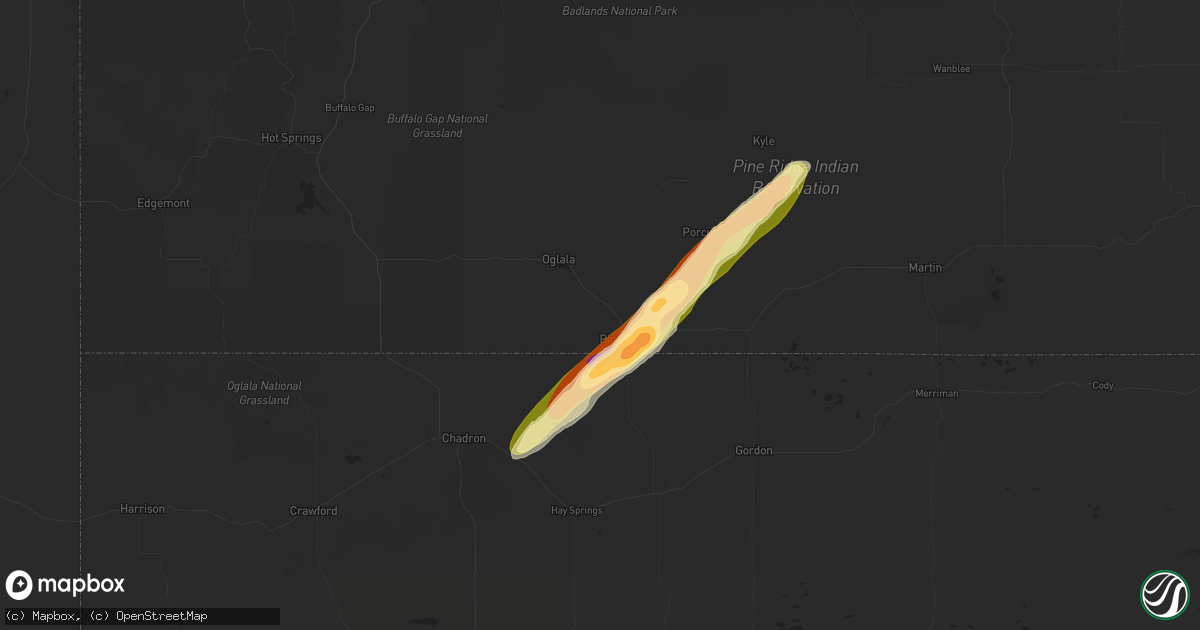 Hail map in Pine Ridge, SD on August 26, 2014