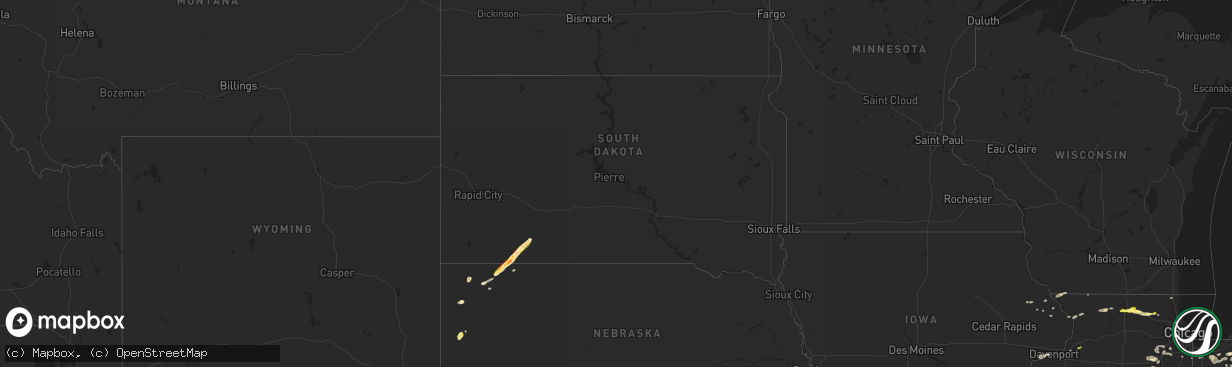 Hail map in South Dakota on August 26, 2014