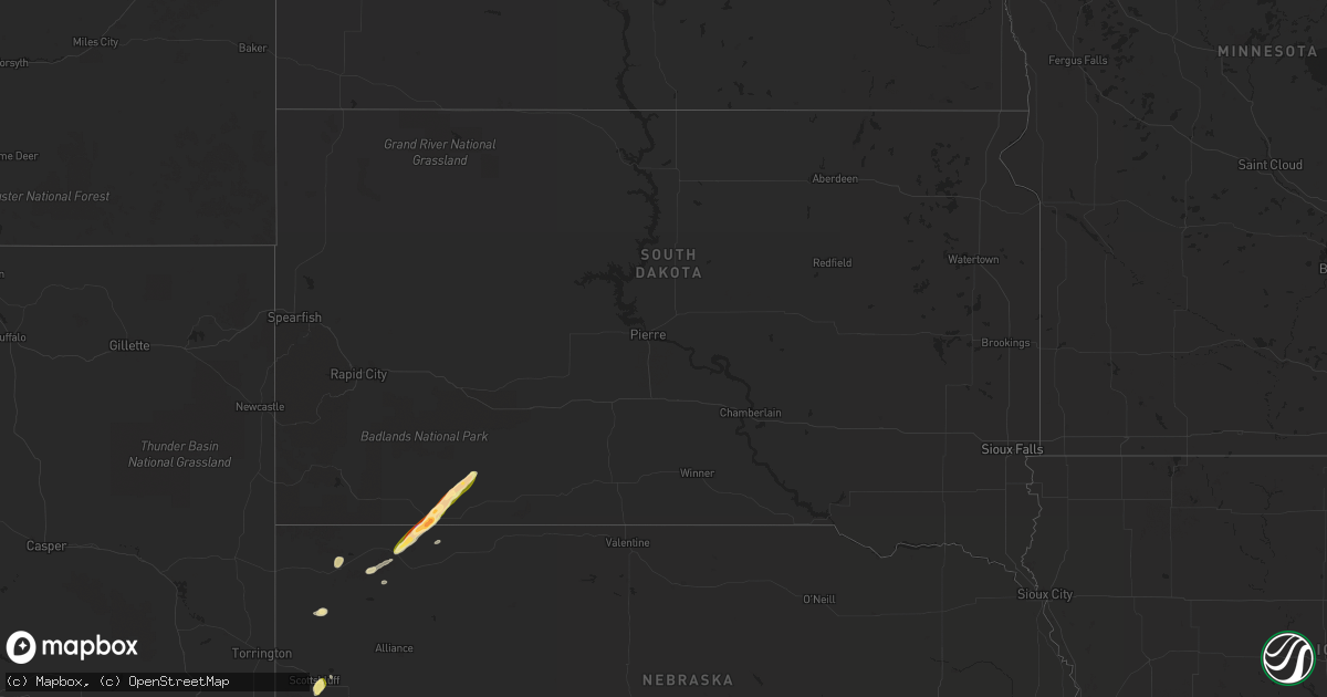 Hail map in South Dakota on August 26, 2014