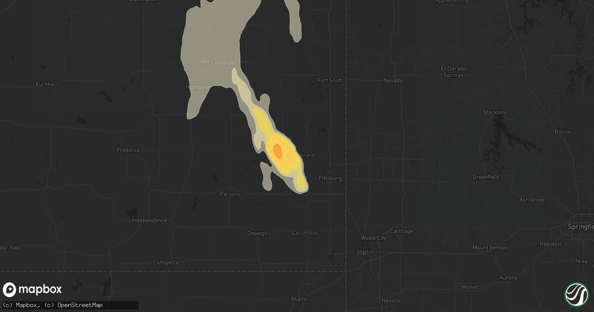 Hail map in Girard, KS on August 26, 2015