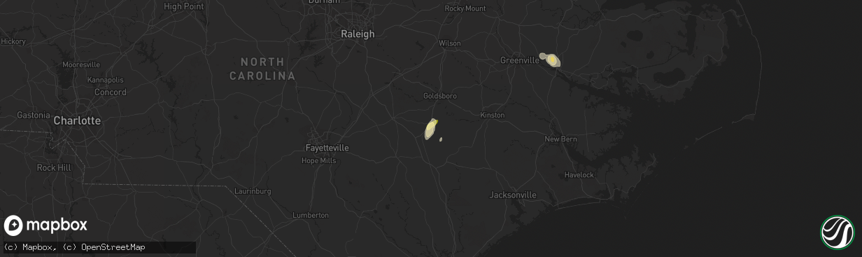 Hail map in Mount Olive, NC on August 26, 2015