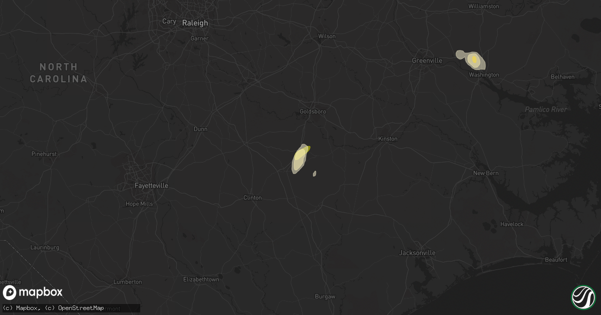 Hail map in Mount Olive, NC on August 26, 2015