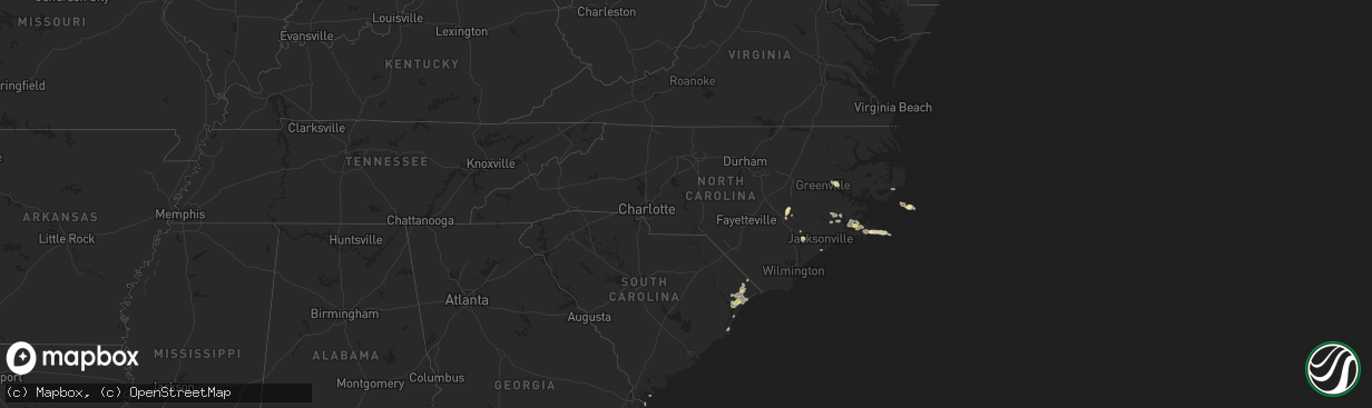 Hail map in North Carolina on August 26, 2015