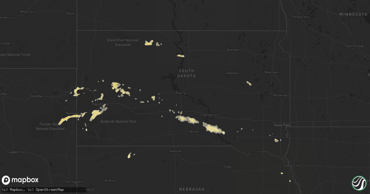 Hail map in South Dakota on August 26, 2015
