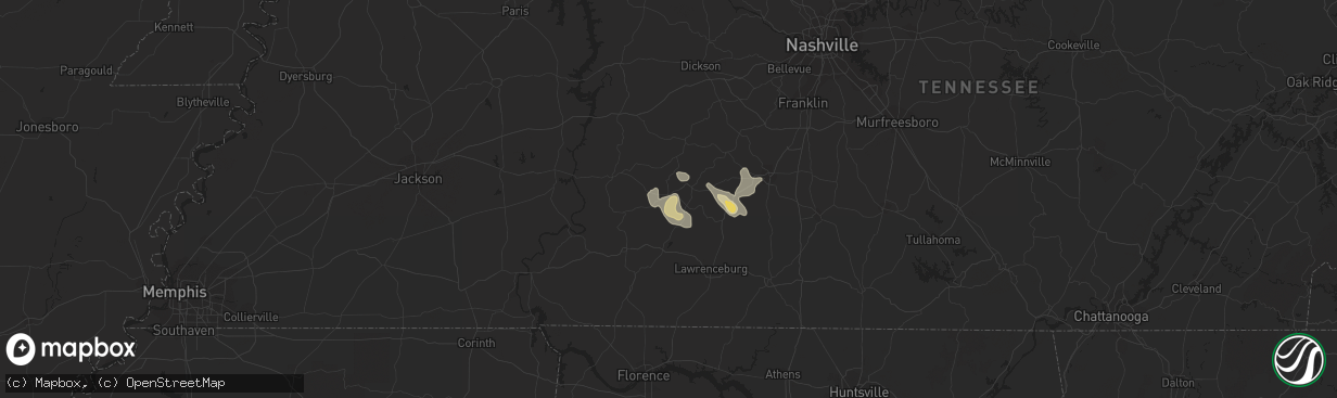 Hail map in Hohenwald, TN on August 26, 2016