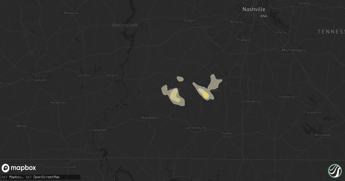Hail map in Hohenwald, TN on August 26, 2016