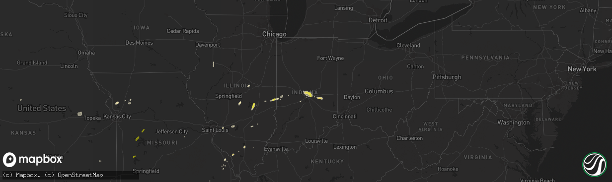 Hail map in Indiana on August 26, 2016