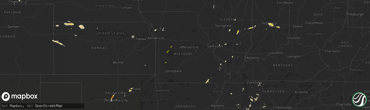 Hail map in Missouri on August 26, 2016