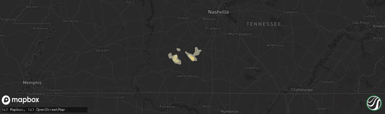 Hail map in Mount Pleasant, TN on August 26, 2016