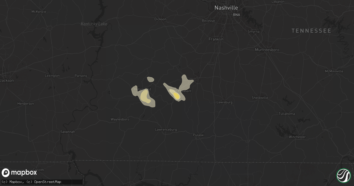 Hail map in Mount Pleasant, TN on August 26, 2016