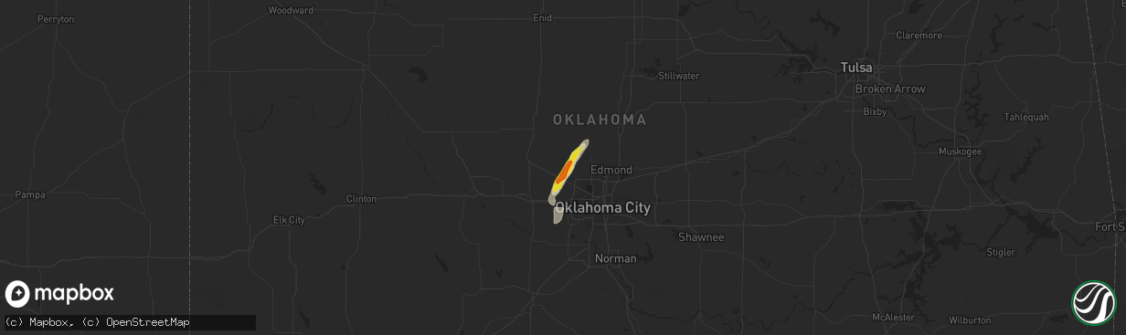 Hail map in Piedmont, OK on August 26, 2016