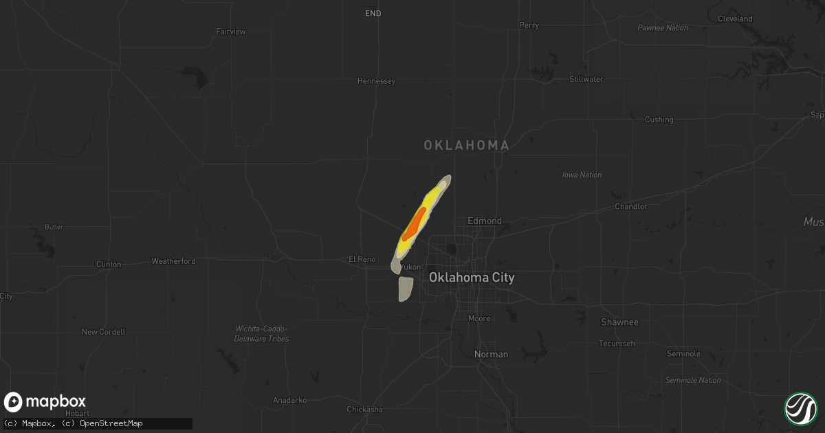 Hail map in Piedmont, OK on August 26, 2016