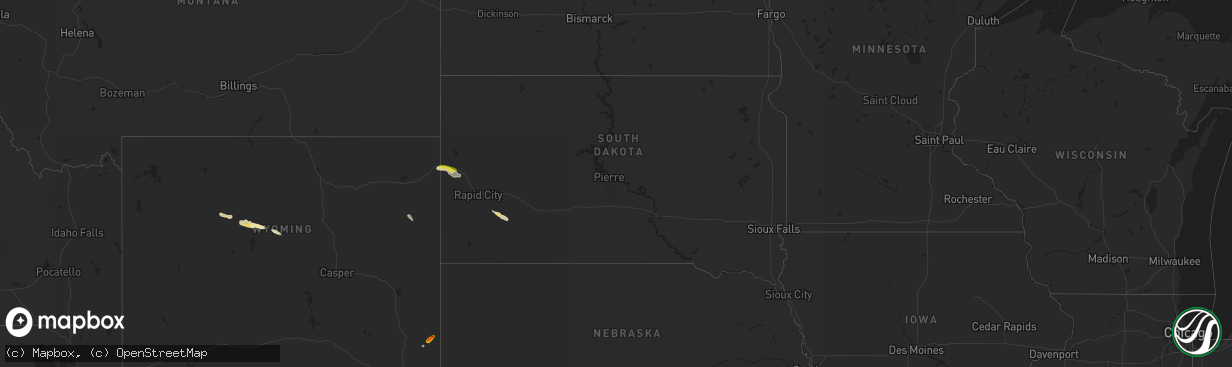 Hail map in South Dakota on August 26, 2016