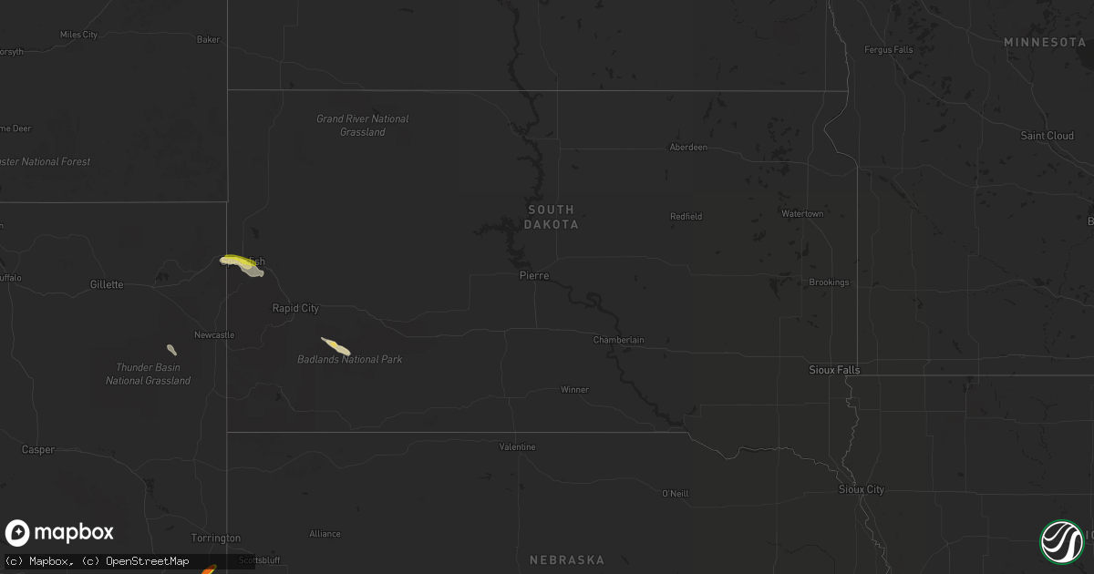 Hail map in South Dakota on August 26, 2016