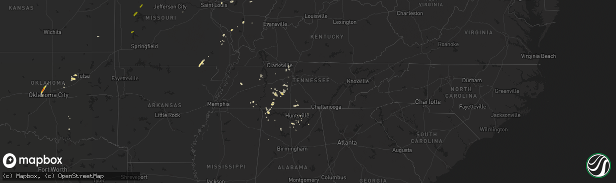 Hail map in Tennessee on August 26, 2016