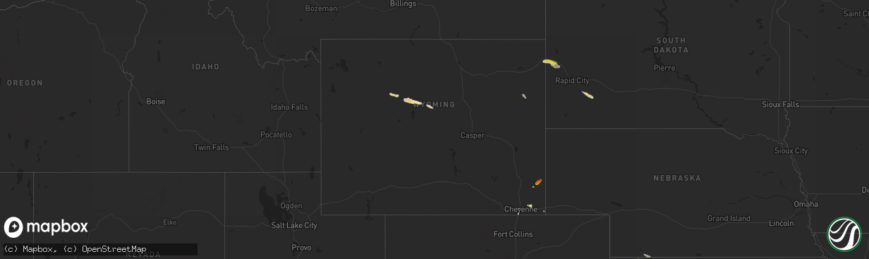 Hail map in Wyoming on August 26, 2016