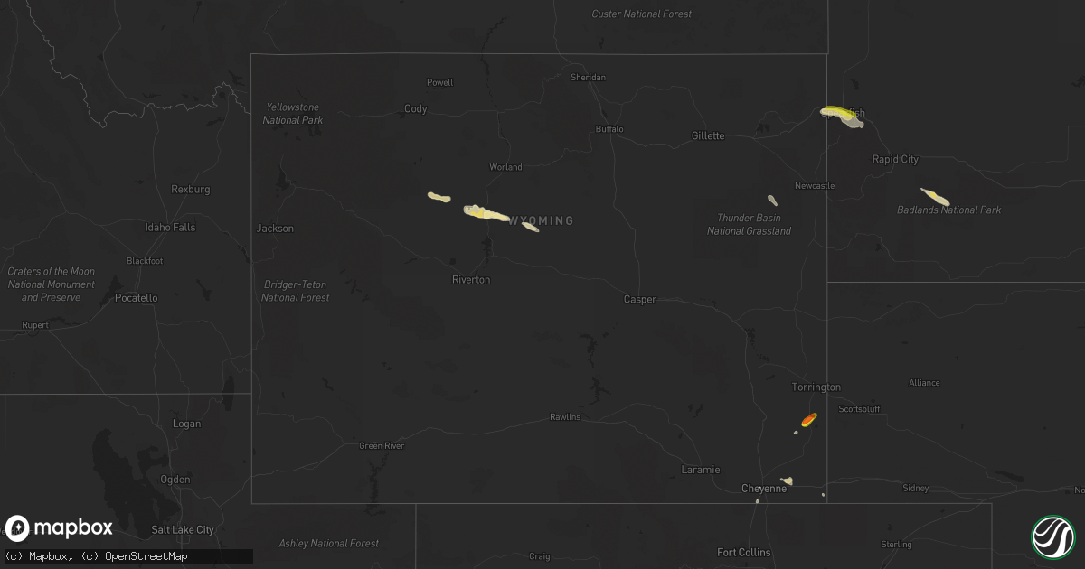 Hail map in Wyoming on August 26, 2016
