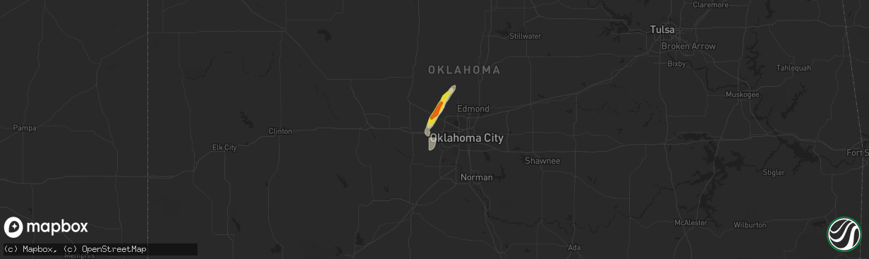 Hail map in Yukon, OK on August 26, 2016