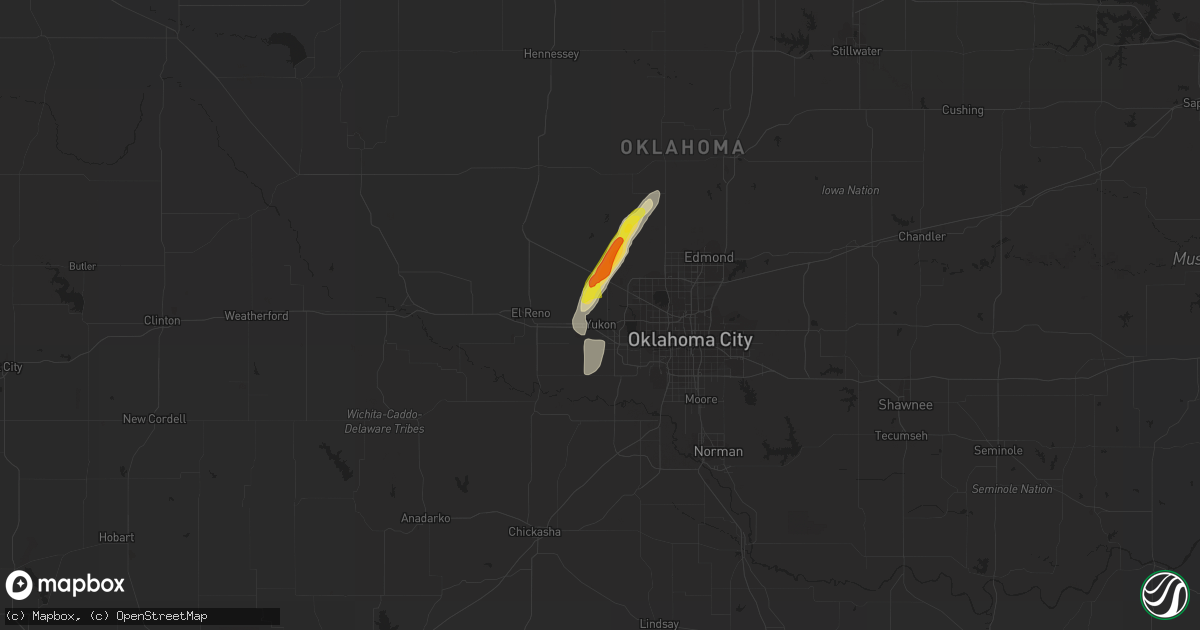 Hail map in Yukon, OK on August 26, 2016