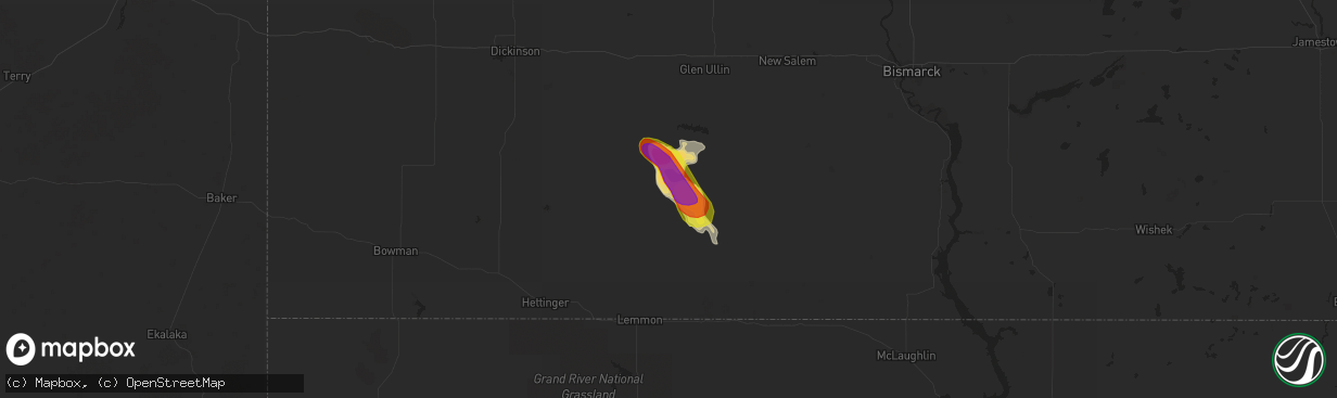 Hail map in New Leipzig, ND on August 26, 2017