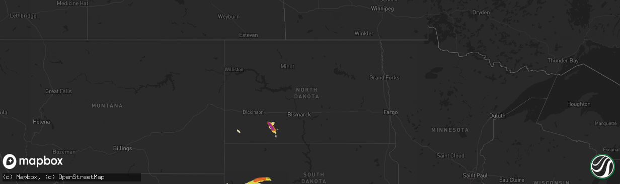 Hail map in North Dakota on August 26, 2017