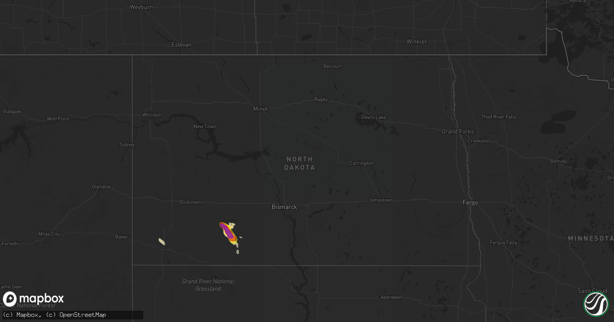 Hail map in North Dakota on August 26, 2017