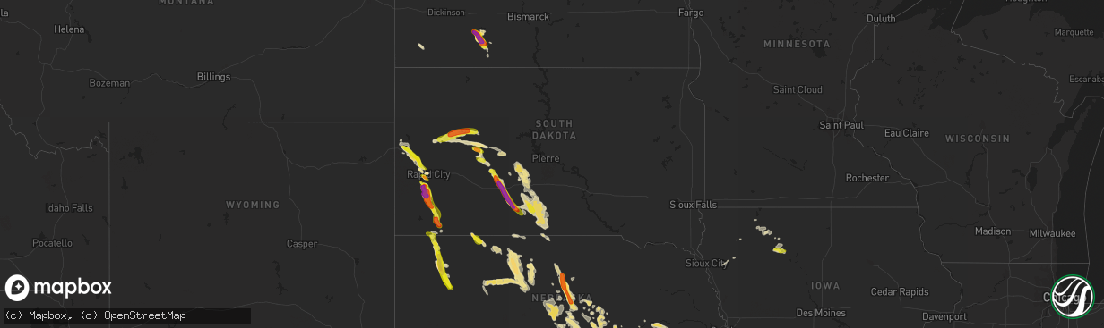 Hail map in South Dakota on August 26, 2017