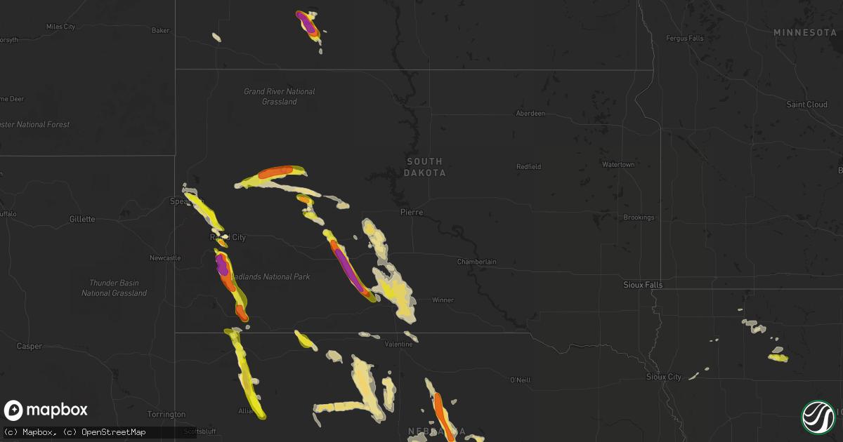 Hail map in South Dakota on August 26, 2017