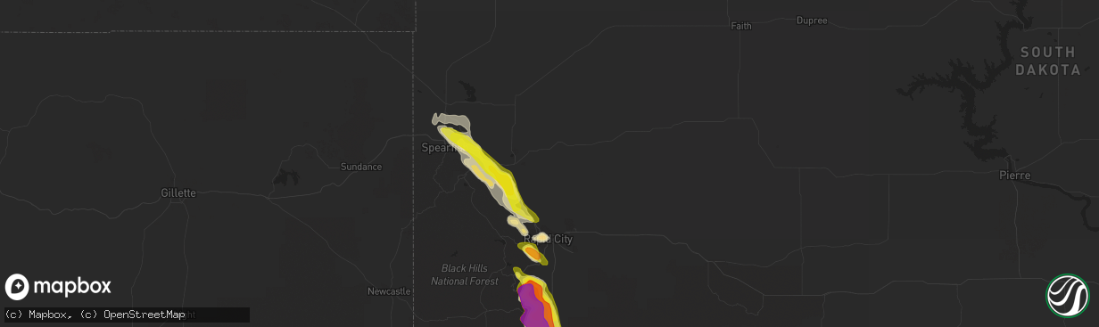 Hail map in Sturgis, SD on August 26, 2017