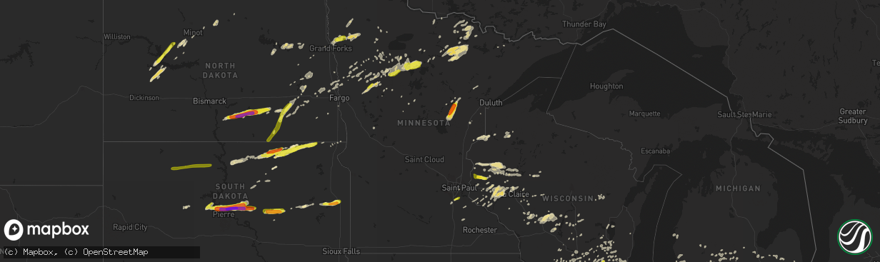 Hail map in Minnesota on August 26, 2018