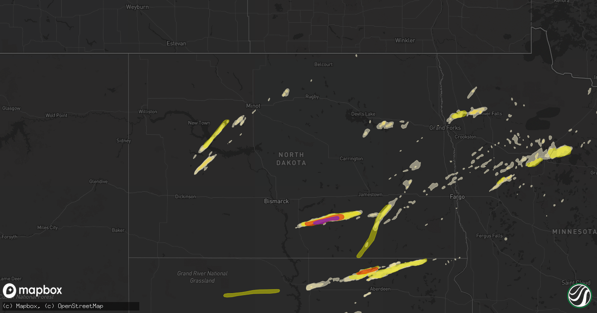 Hail map in North Dakota on August 26, 2018