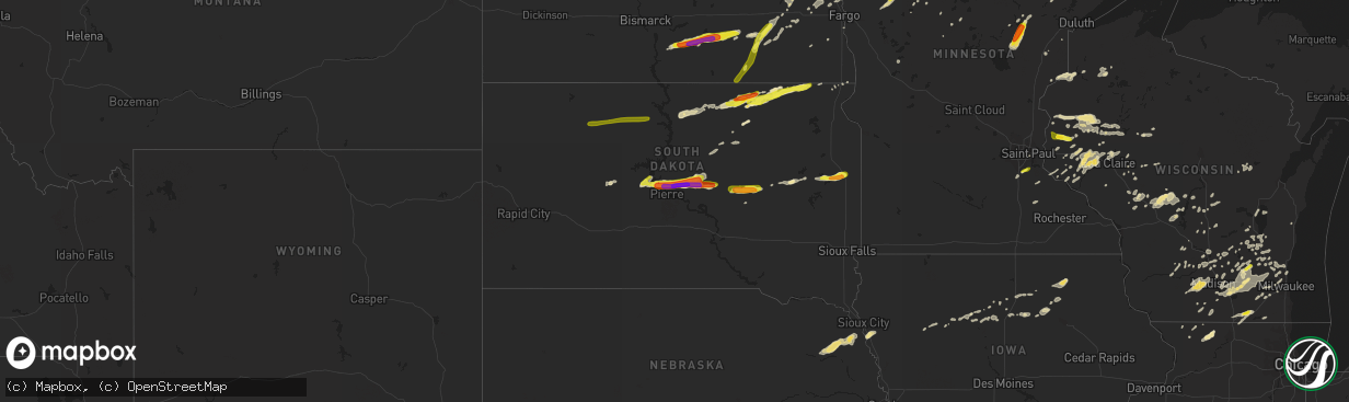 Hail map in South Dakota on August 26, 2018