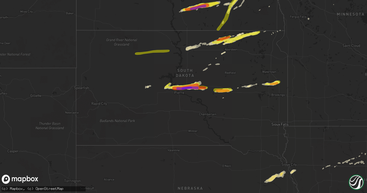 Hail map in South Dakota on August 26, 2018