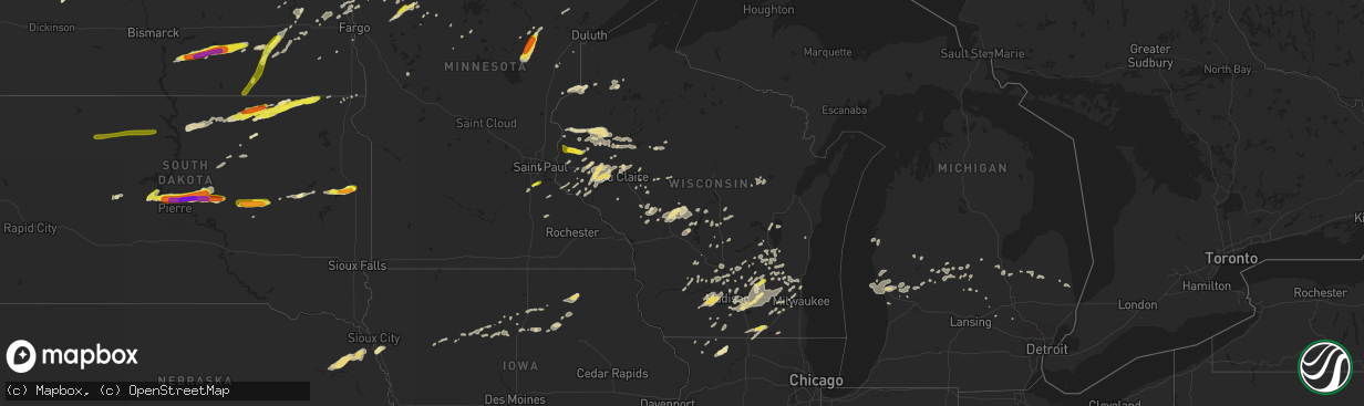 Hail map in Wisconsin on August 26, 2018