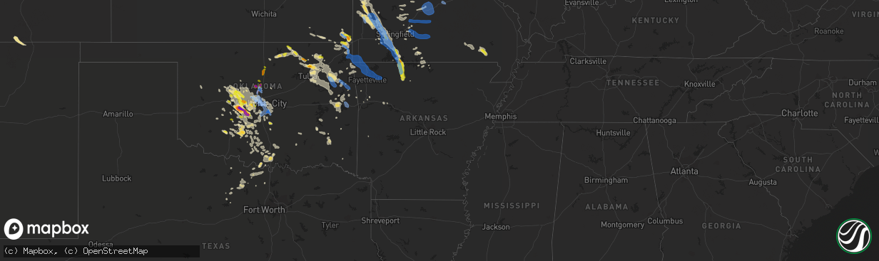 Hail map in Arkansas on August 26, 2019