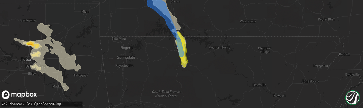 Hail map in Harrison, AR on August 26, 2019