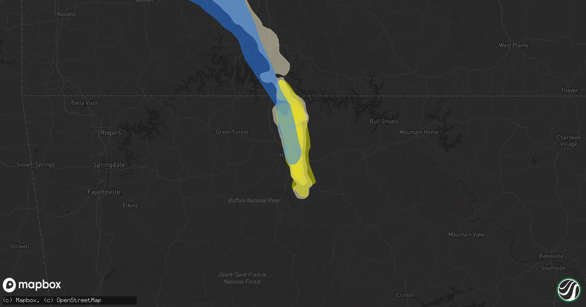 Hail map in Harrison, AR on August 26, 2019