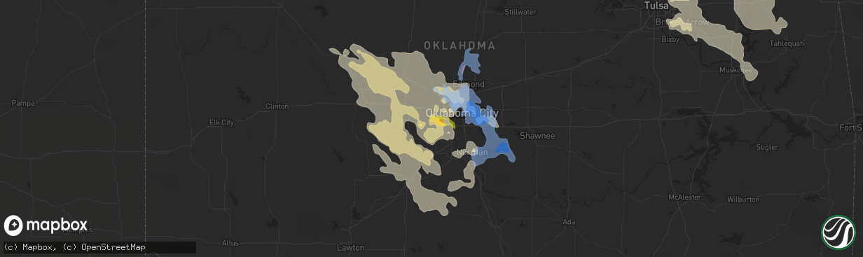 Hail map in Mustang, OK on August 26, 2019