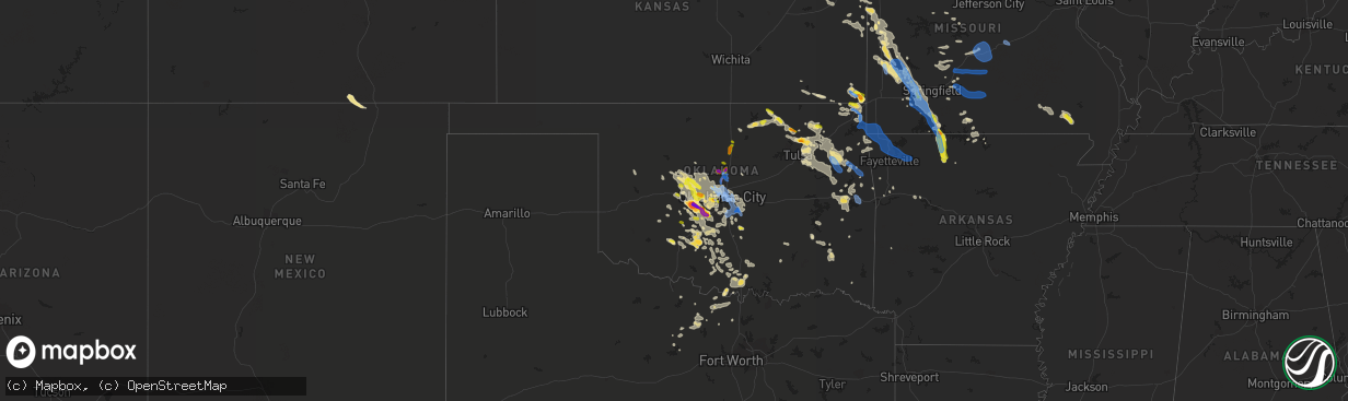 Hail map in Oklahoma on August 26, 2019