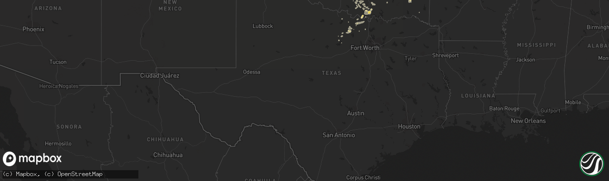 Hail map in Texas on August 26, 2019