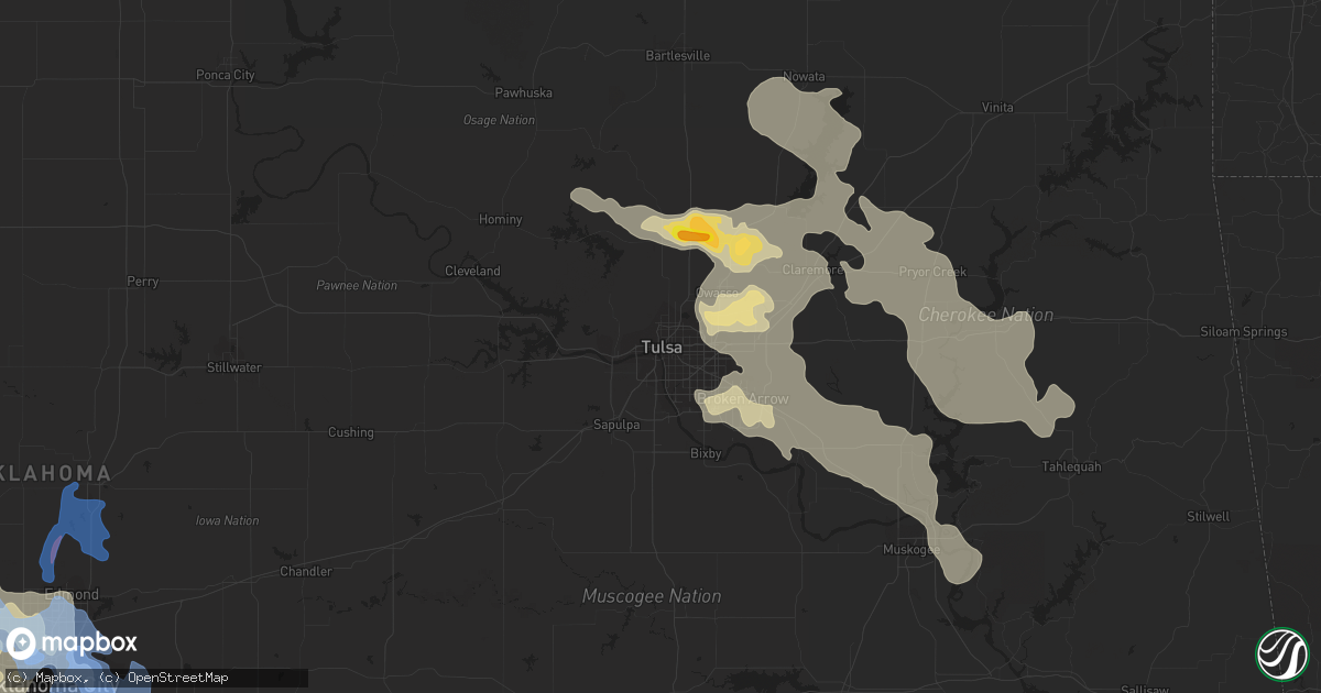 Hail map in Tulsa, OK on August 26, 2019