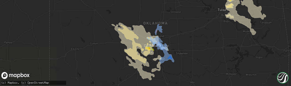 Hail map in Yukon, OK on August 26, 2019