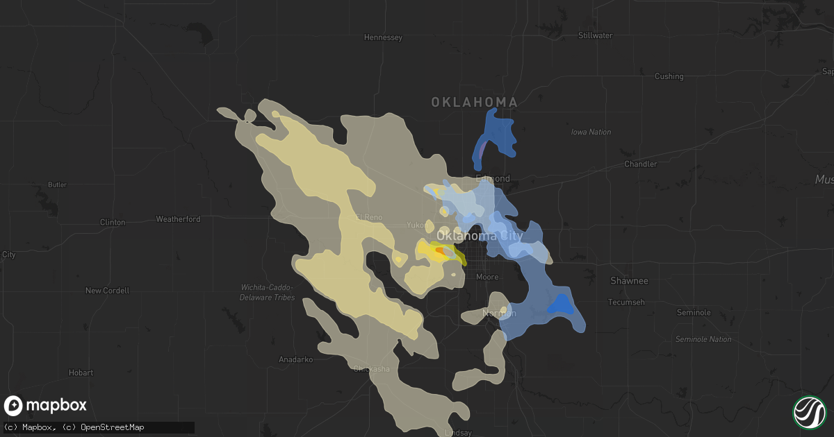 Hail map in Yukon, OK on August 26, 2019