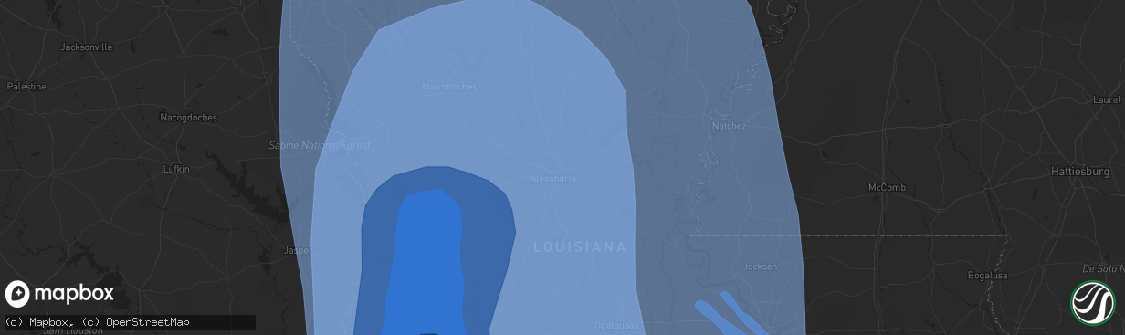 Hail map in Deridder, LA on August 26, 2020