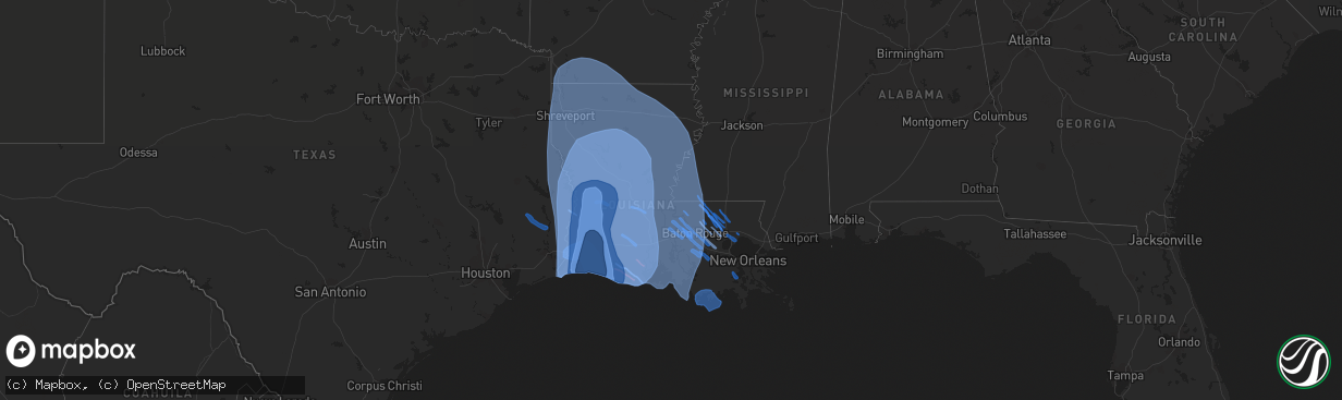 Hail map in Louisiana on August 26, 2020
