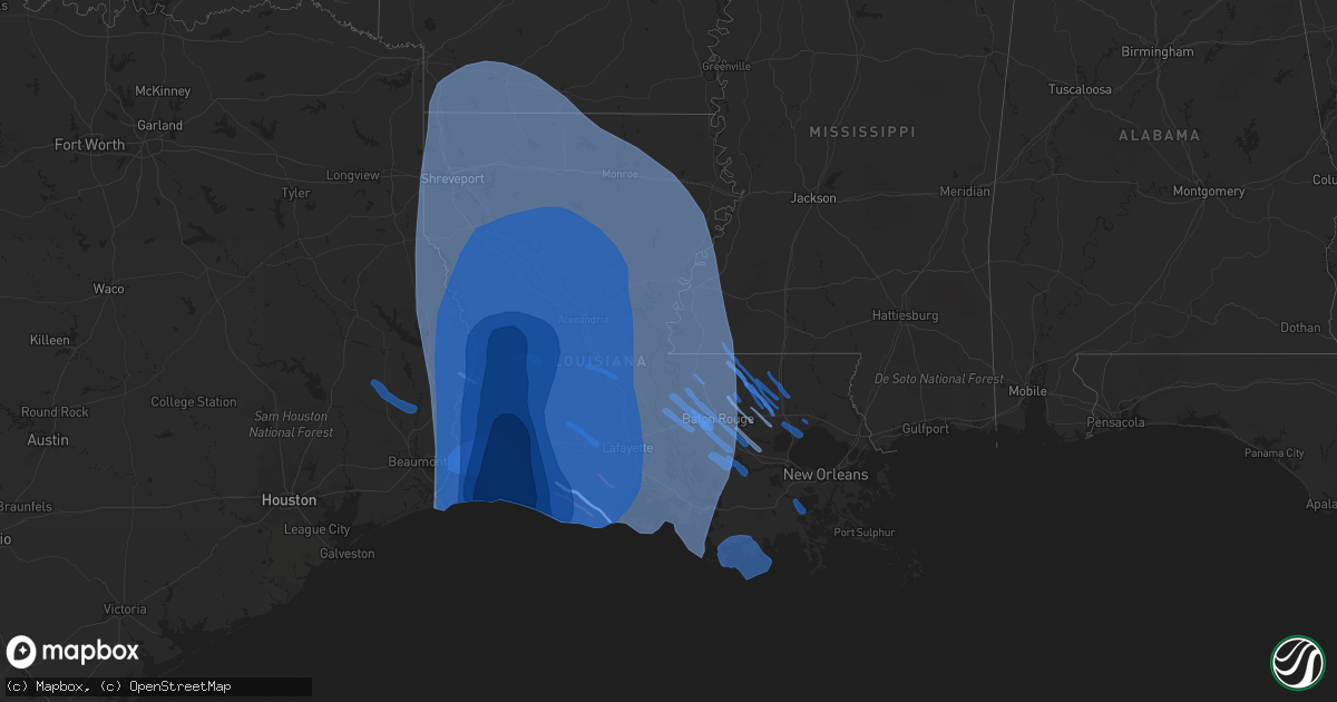 Hail map in Louisiana on August 26, 2020